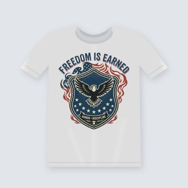 Freedom Is Earned graphic t-shirt, white